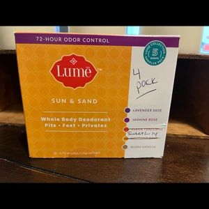 4 Lume’ 0.75 ounce tubs of whole body deodorant